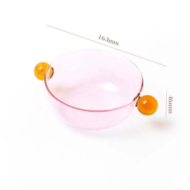 Creative Two Tone Glass Bowl with Two Ball Handles Solid Color Material Glass Bowl For Pudding Yogurt Snack Otameal Soup 1 Piece