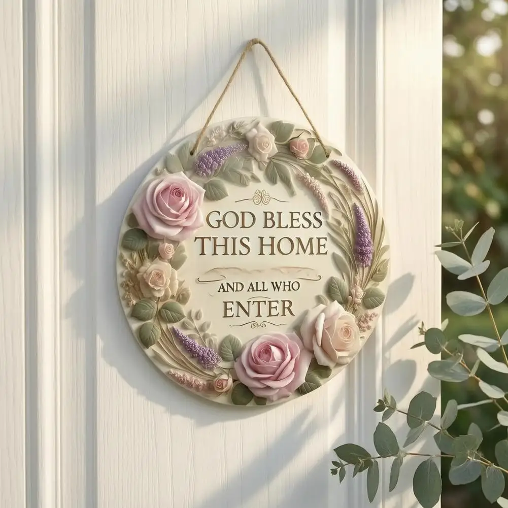 Wooden Hanging Sign Embossed Rose Wall Decor Wooden Rose Door Hanger Sign Floral Front Porch Plaque Decorative Wall for Home