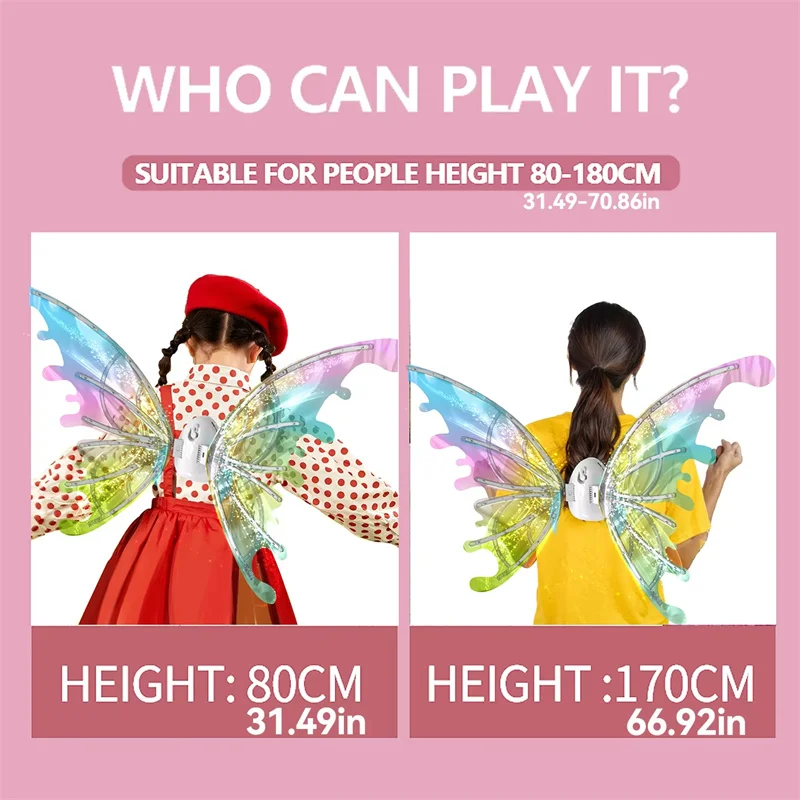 Children Electric Butterfly Wings with Light Fairy Wings Back Decoration Toy Gift for Kids Birthday Christmas Cosplay Dress Up