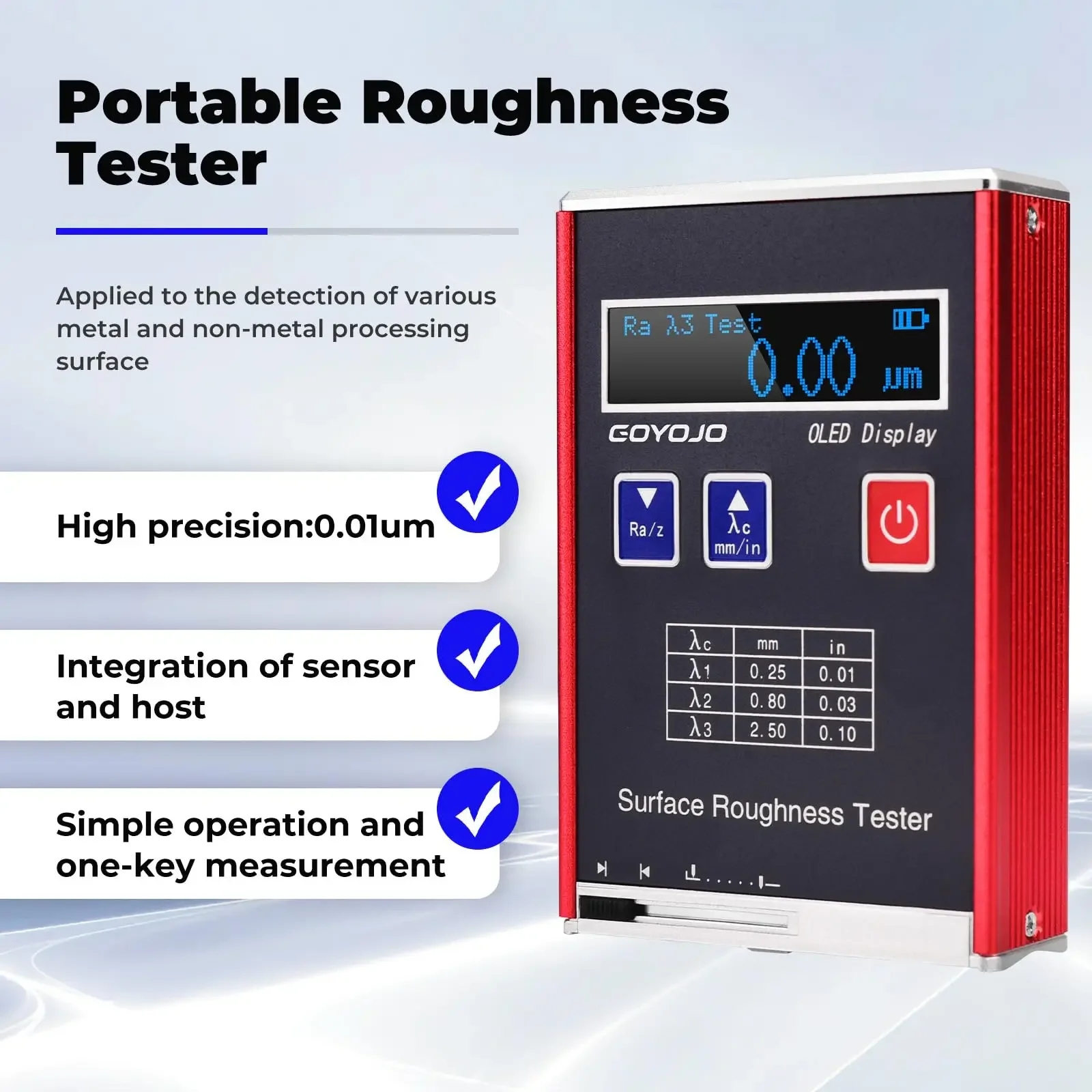 Surface Roughness Tester Meter High Accuracy 0.01μm Profilometer Portable Profile Gauge 4 Testing Parameters Ra/Rq Rz/Rt