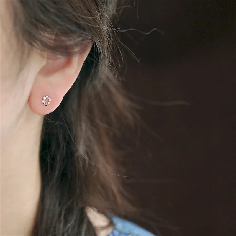 925 Sterling Silver Plated 14K Gold Gradient Zircon Star Earrings for Women Exquisite Small Jewelry Accessories