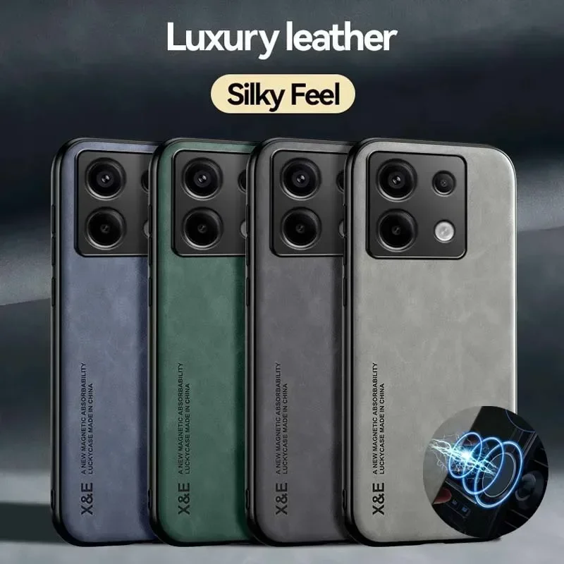 Funda de cuero de lujo para Redmi Note 14 13 Pro Plus Poco F6 X6 X5 14T 13T Pro con soporte de placa de Metal para coche