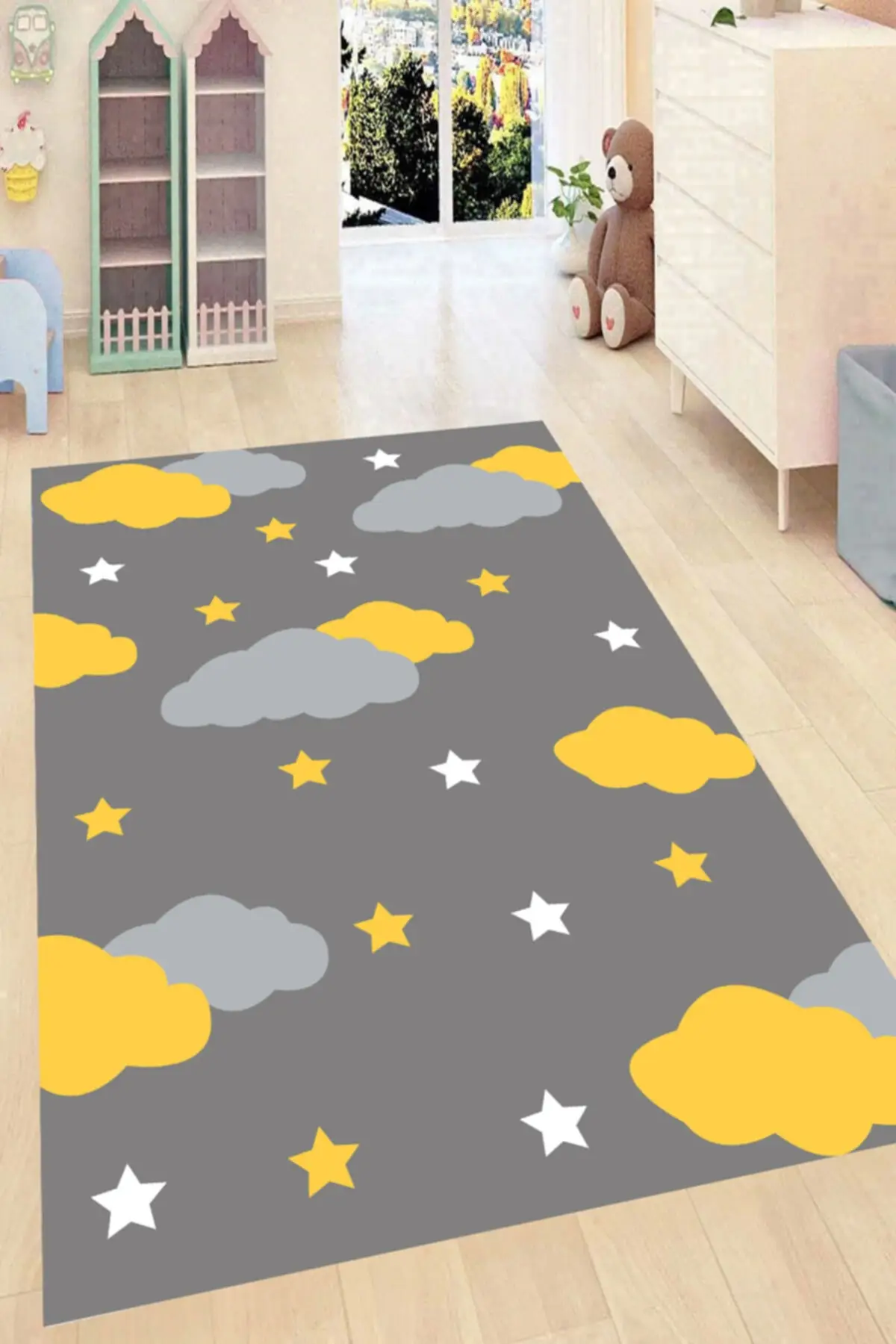 

DOLBOVI yellow cloud and stars digital printed carpet mrs37