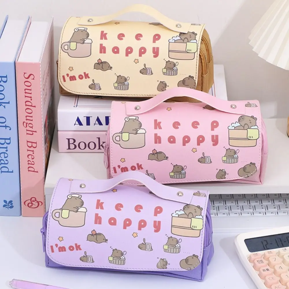 

PU Capybara Pen Bag Multi-layer Organizer Kapibara Pencil Case Simple Multi-functional Large Capacity Pencil Bag
