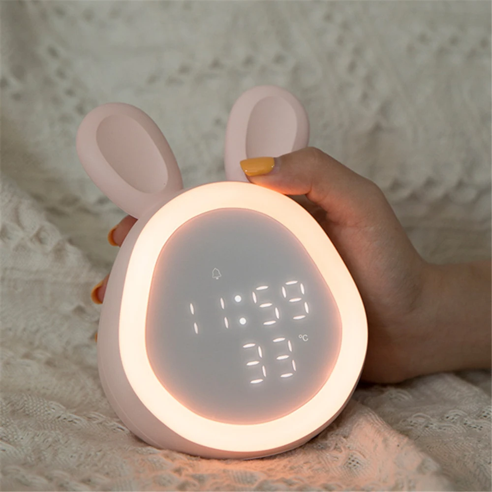 

Sound Control Alarm Clock Rabbit Alarm Clock Creative Led Digital Snooze Cartoon USB Electronic Clock Time LED Night Light Clock