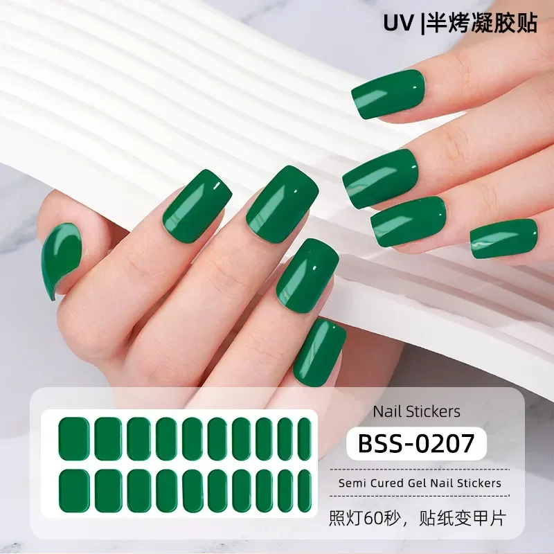 Adesivos de unhas em gel semi-calvo, decalques de lâmpadas UV para unhas precisam de arte, cor sólida, semi balanceada, quente, 16, 20, 22 tiras