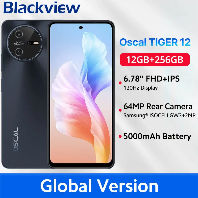 Blackview OSCAL TIGER 12 Smartphone NFC 6.78'' FHD+ IPS 2.4K 120Hz Display 12GB 256GB 64MP Camera Android 13 5000mAh Battery cel