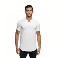 New Fashion Mens V-neck T-shirts Solid Slim Fit Short Sleeve T Shirt Gym Clothing Fitness T-shirt Quick Dry Training Tee Shirt