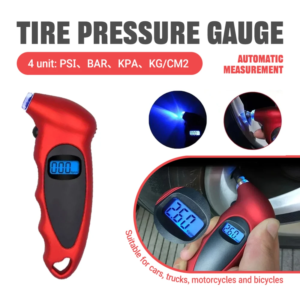 

Цифровой манометр с подсветкой и прецизионным датчиком -PSI/KPA/BAR/KGCM2 единицы для обслуживания автомобилей, грузовиков и мотоциклов