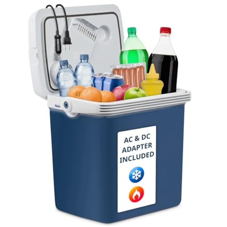 Portable 27-Quart Electric Cooler Warmer for Vehicles and Trucks: Thermoelectric Black Handles Included Dual Power 110V AC 12V
