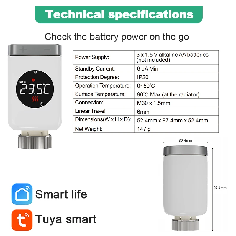 Tuya Wifi/Zigbee Thermostatic Head Radiator Valve Actuator TRV Smart Home Temperature Controller Smart Life Alexa Google Home