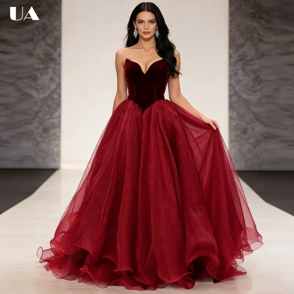 

ULBYANRY Customized Mesh Patchwork A-line Prom Dress, Classic Sweetheart Neck Evening Dress, Vintage Sleeveless Party Dress