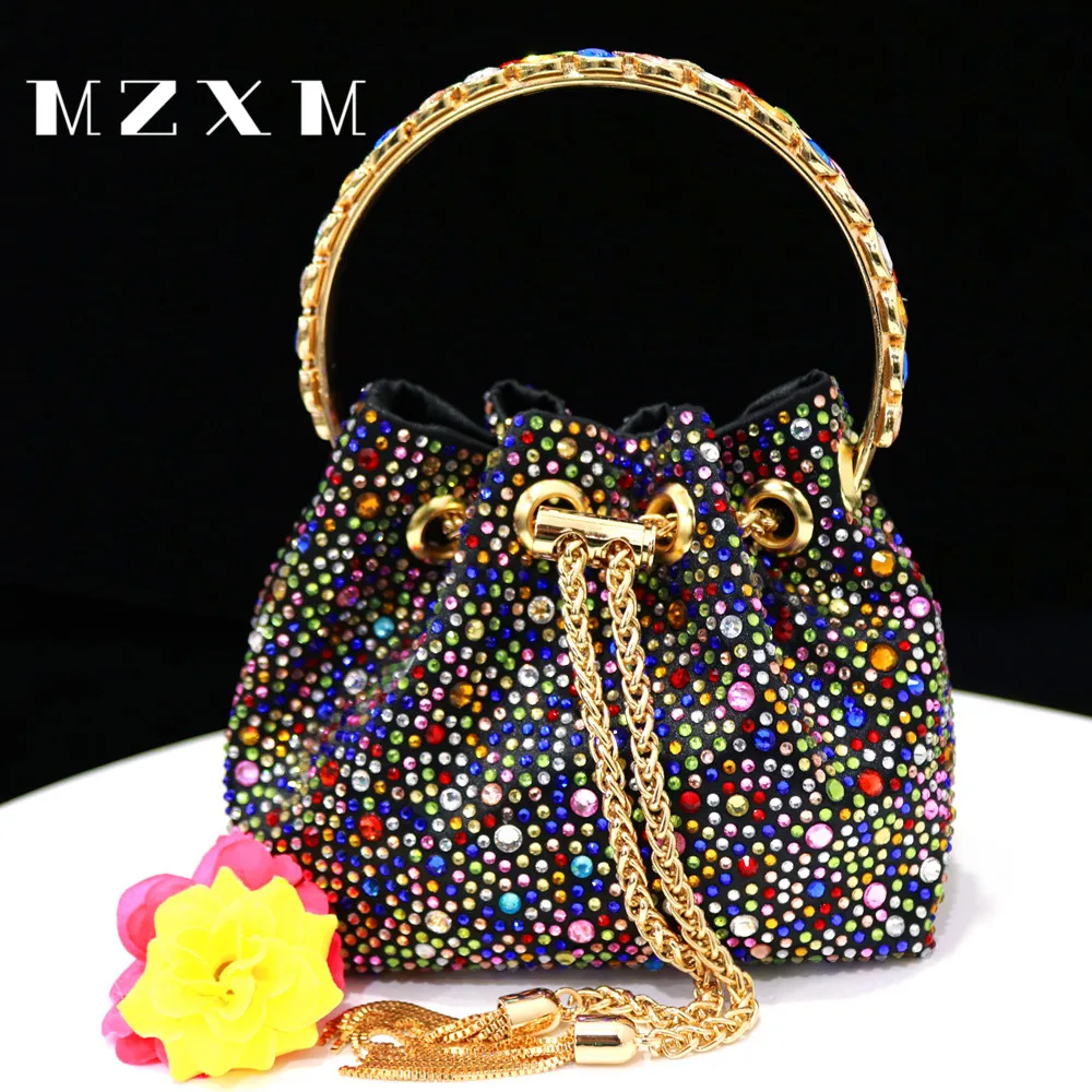 Imagem -04 - Bucket Carteira Evening Bolsa para Mulheres Festa e Noite Bolsas com Cristal Rhinestone para Festa de Casamento Prom Dress Chain Bag