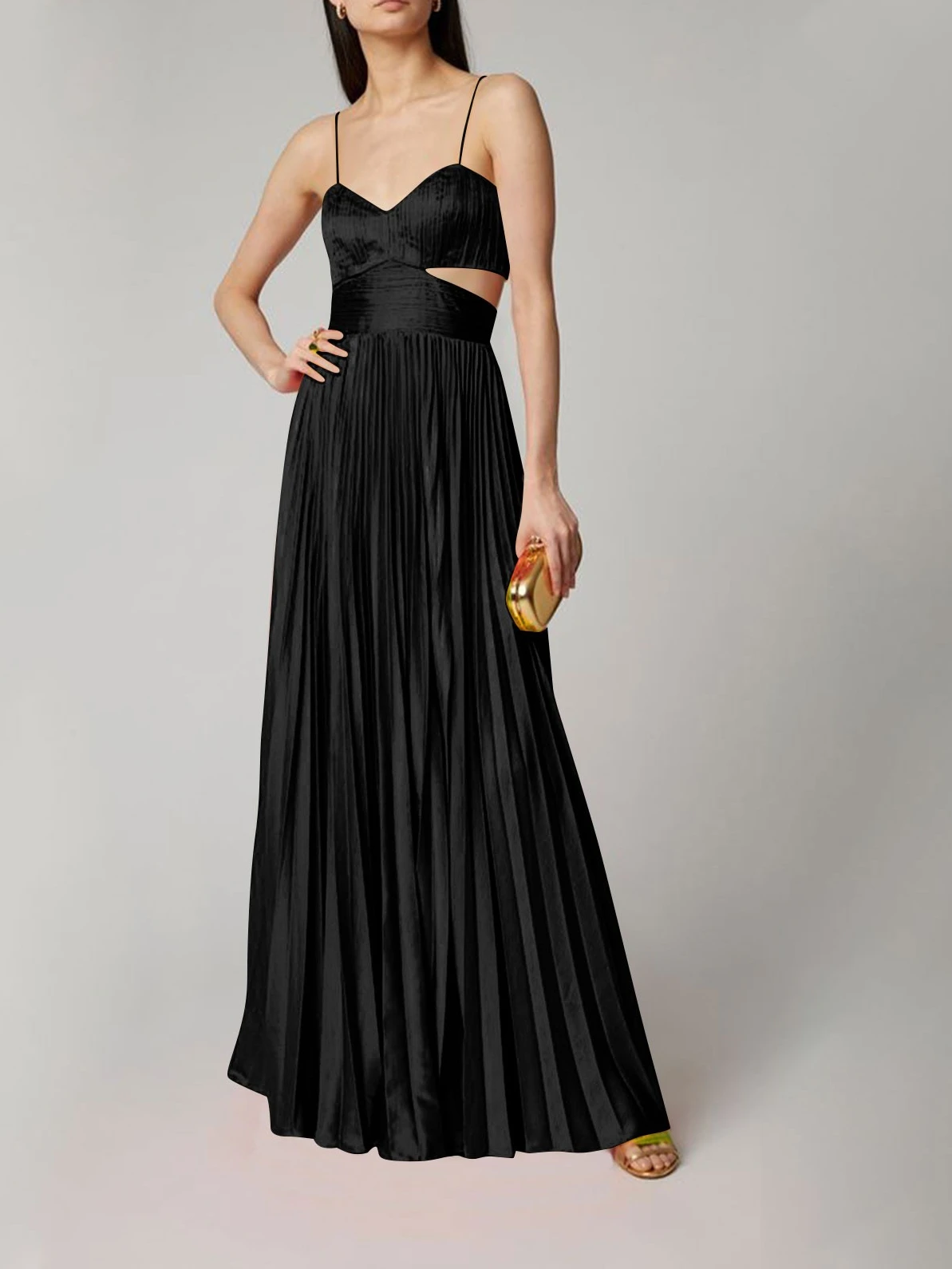 Sexy Deep V Bal largo Dr ahueca hacia fuera el vestido de tirantes Street Sle Midi falda Color puro verano Faion mujer Dr