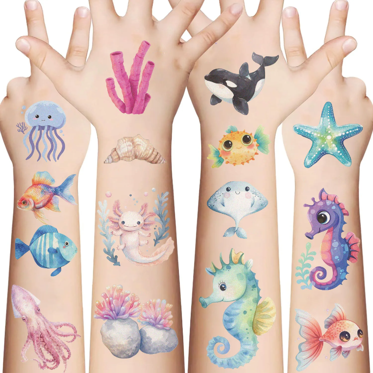 10 Sheets Sea Animals Tattoo Sticker Temporary Fake Tattoo Arm Hands Body Waterdichte Tatouages Pour Kids