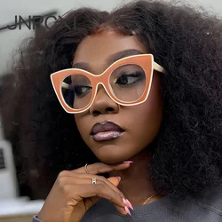 JNPCXI Cat Eye Colorful Women Glasses Frame Fashion Polygon Orange Clear Anti Blue Light Eyewear Men Optical Frame