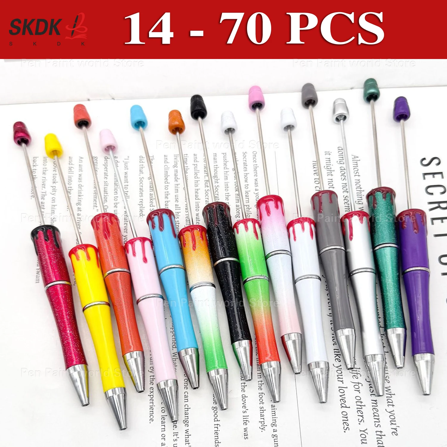 

14-70Pcs DIY Blood-Print Bead Ballpoint Pen – Novelty Bead Pen for Halloween Fun, Holiday Parties & Craft Kits