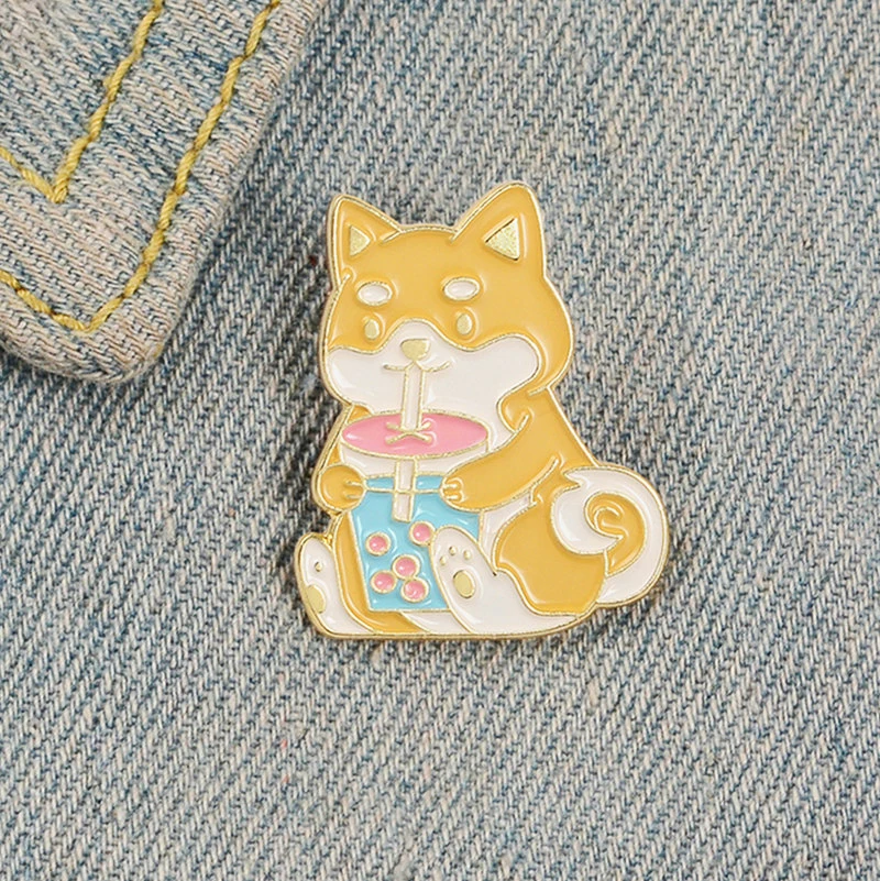 Pines for Shirt Lapel Bag Badge Cartoon Drink Jewelry Gift for Kids Friends Shiba Inu Enamel  Pins Custom Animal Dog Puppy