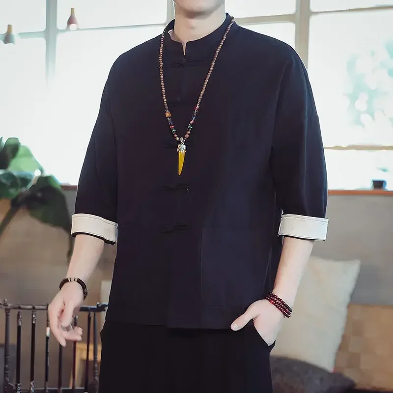 Plus size 5xl quimono jaqueta masculina tradicional chinesa roupas de linho hanfu topo manga longa tang terno kung fu camisa cardigan casaco m