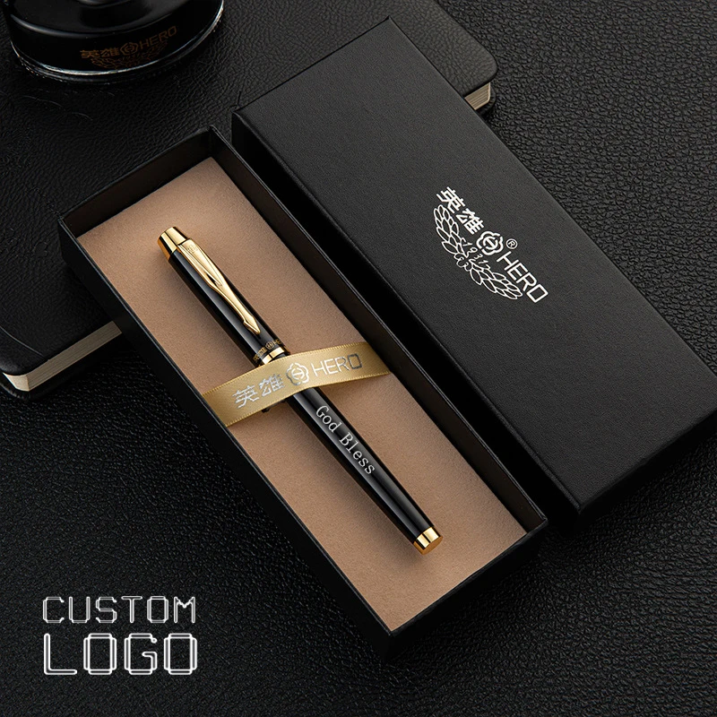 

High Grade Gift Box Metal Pen Business Enterprise Commemorative Gifts Custom Logo School Student Office Stationery Fountain Pens