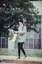 YUTU&MMn women's gray blue autumn and winter cotton coat mid-length jacket 301#