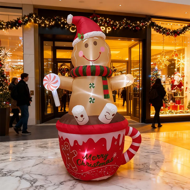 크리스마스 시즌, 정원, 쇼핑몰용 LED 장식품, 크리스마스 플러시 곰, 공룡, 코코아 컵 에어블로우 장식품