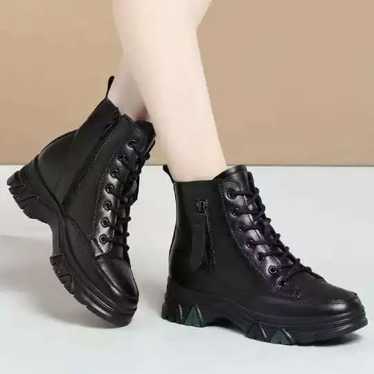 

Women's Boots Real Leather Thi Bot Wool ort Boots Winter New Sle Ladies Leather Boots Fce Lined Fur Inte...