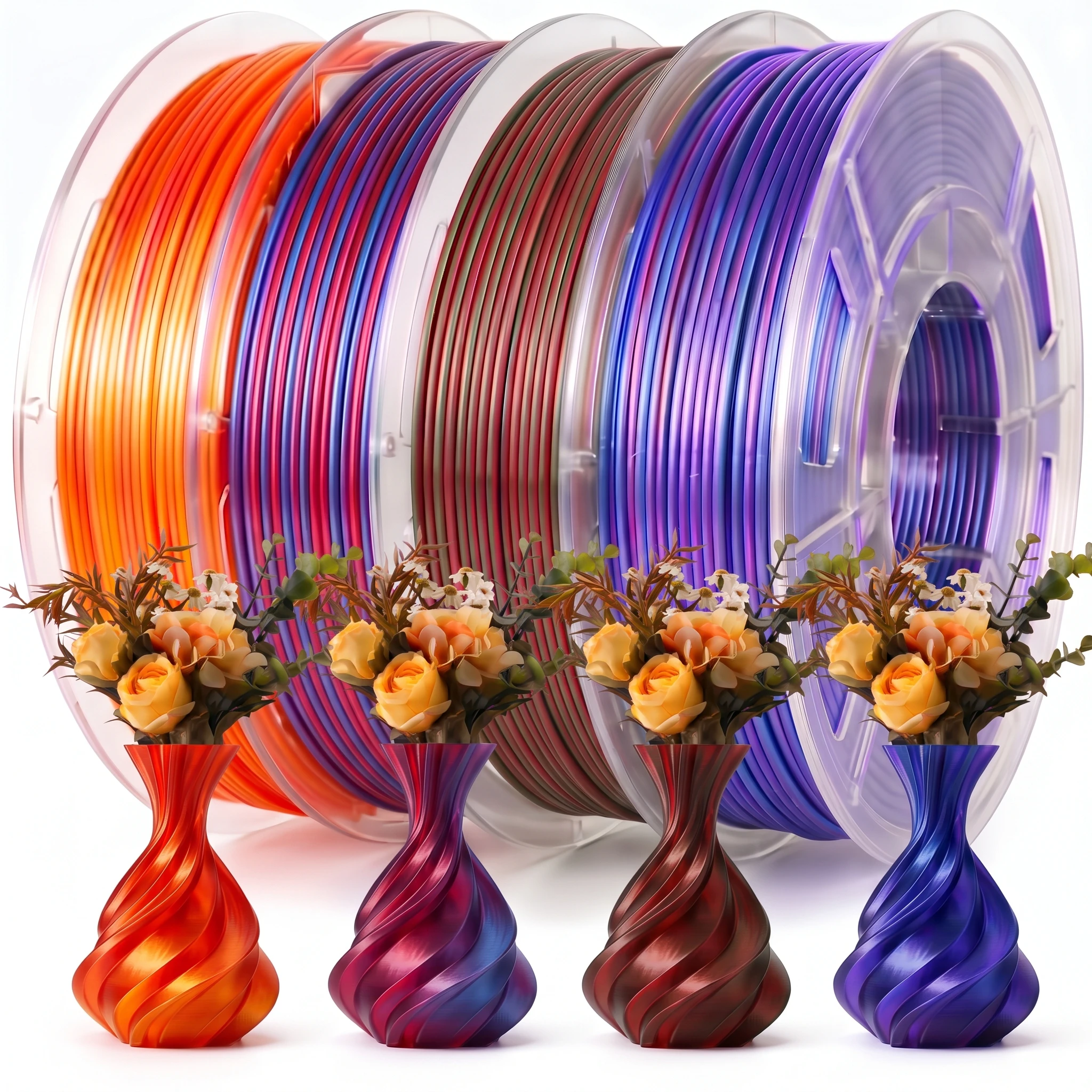 High Gloss Silk Dual Colors PLA 3D Printer Filament 250g X 4 Smooth Feeding Less Clogging for Extended Print Jobs