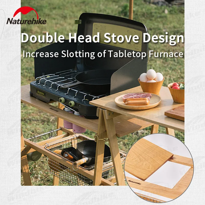 Naturehike Folding Camping Cooking Table Portable Picnic Widened Desktop Solid Wood Multi Purpose Storage Rack Outdoor Kitchen