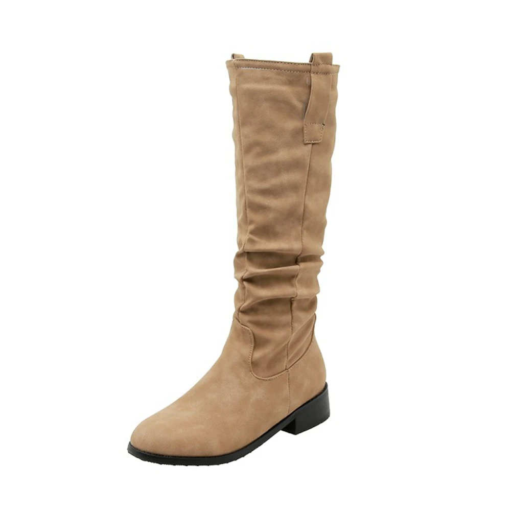 Botas hasta la rodilla plisadas De felpa para Mujer, zapatos cálidos De plataforma larga marrón, talla grande 32-54, 20-27, otoño e invierno, 2023