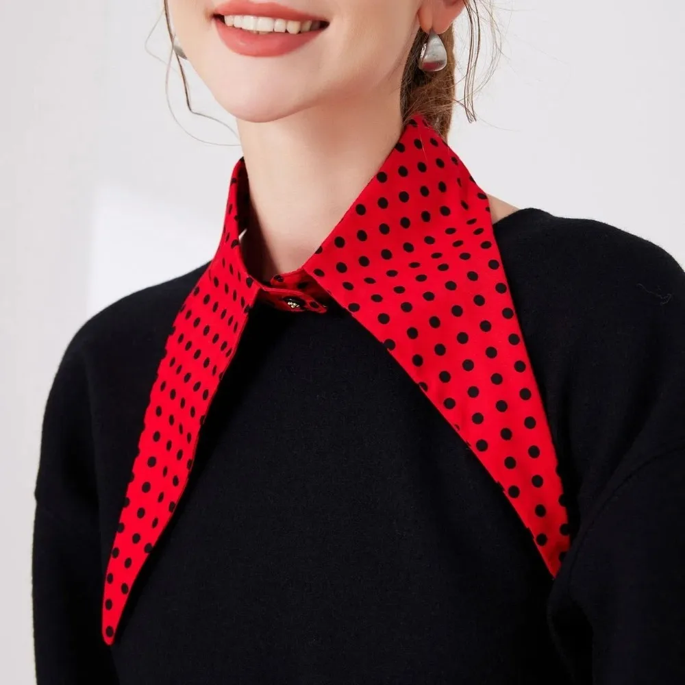 Moda Dot Floral Print Colar Falso Vermelho Destacável Coleiras Lapela Colar Falso