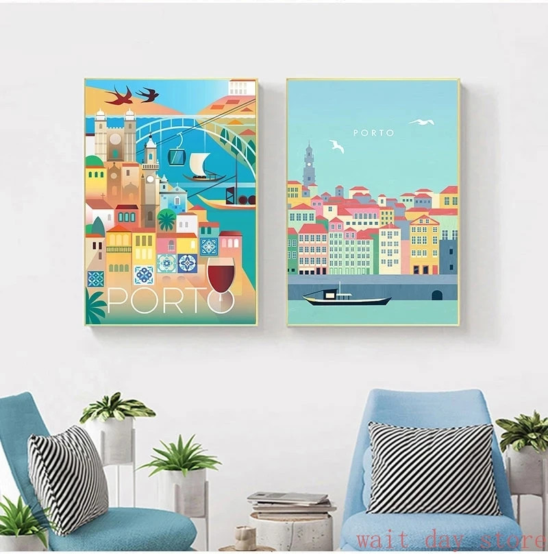 Nordic Porto Cathedral Portugal Lisbon Poster Music House Vintage Travel Poster Canvas Painting Coated Wall Gift Home Decor