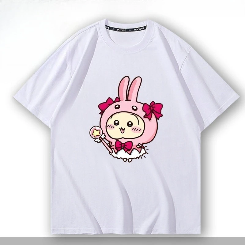 Kawaii Chiikawa Hachiware Oversize Heavyweight Short Sleeve T-shirt Camera Print Unisex Cotton Daily Summer Tee