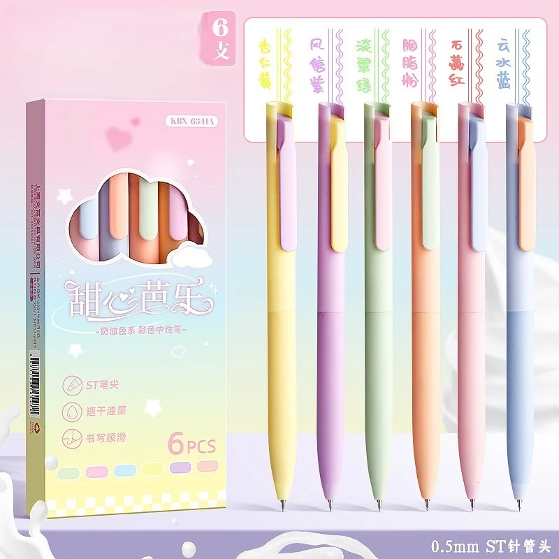 Paquete de 6 Bolígrafos de Gel Retráctiles Morandi de Secado Rápido, Juego de Marcadores de Color Caramelo para Estudiantes, para Resaltar Notas Diarias, Papelería