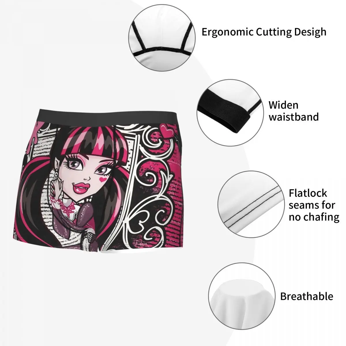 Monster High Doll Draculaura Collage Underpants Breathbale Panties Men\'s Underwear Comfortable Shorts Boxer Briefs