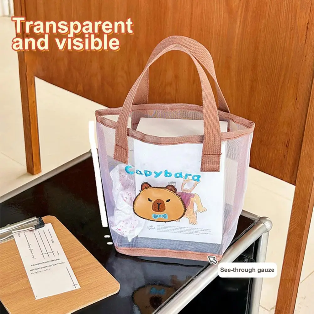 Storage Organizer Cute Mesh Bag Capacity Mesh Beach Bag with Reinforced Handle Cartoon Pattern Design Waterproof for Pool