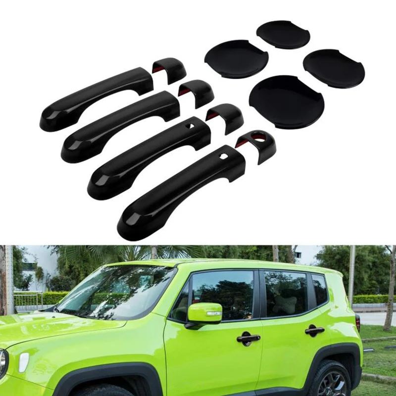 NEW-Door Handle Cover With Smart Keyhole And Cup Bowl Cover Trim Combo For 2015 2016 2017 2018 Jeep Renegade