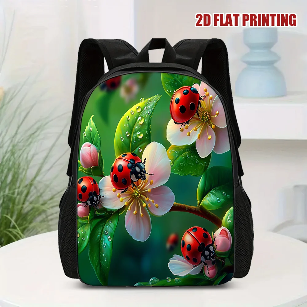 

1 Spring Ladybug and Flower Backpack, lightweight and stylish, perfect for students and teenagers, teens, teens