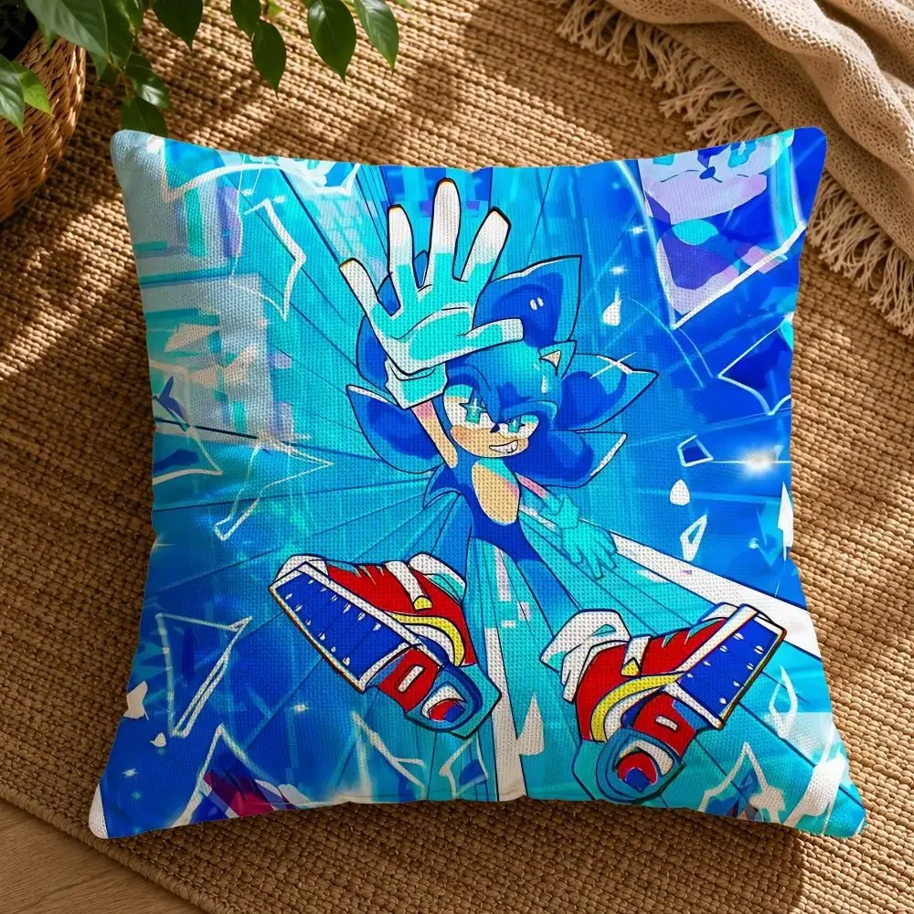 GAME‑Super Sonic Cushion Cover Soft Short Plush Zippered Cushion Covers 40/45/50cm Square Decor for Sofa Home - view 6