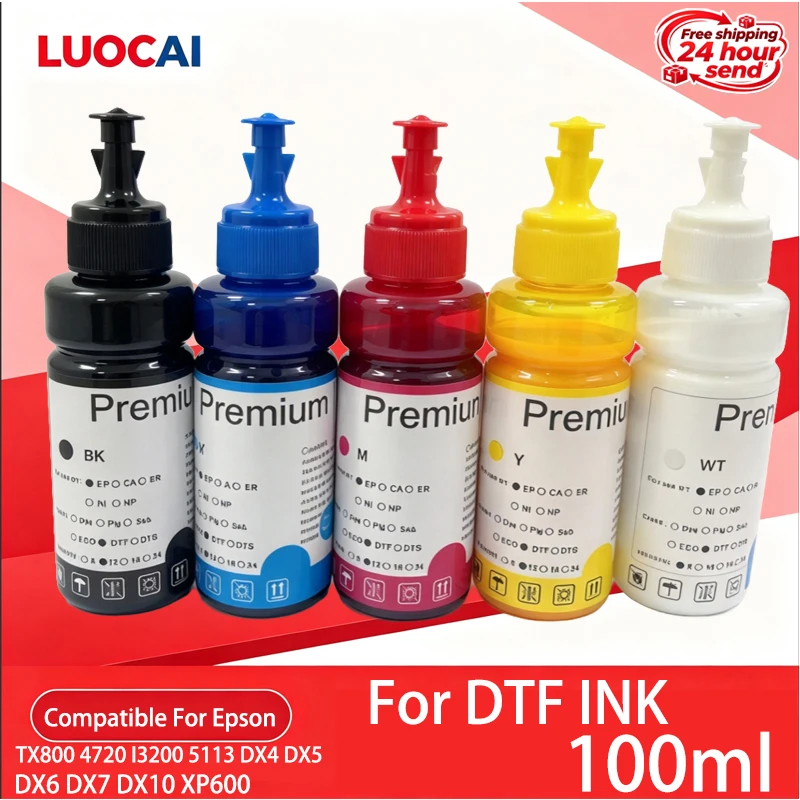 5 COLOR 1 SET Comaptible For DTF Transfer Film ink 4720 DX5 I3200 L1800 1390 L1800 Priner Clothing printing Cotton-Polyester