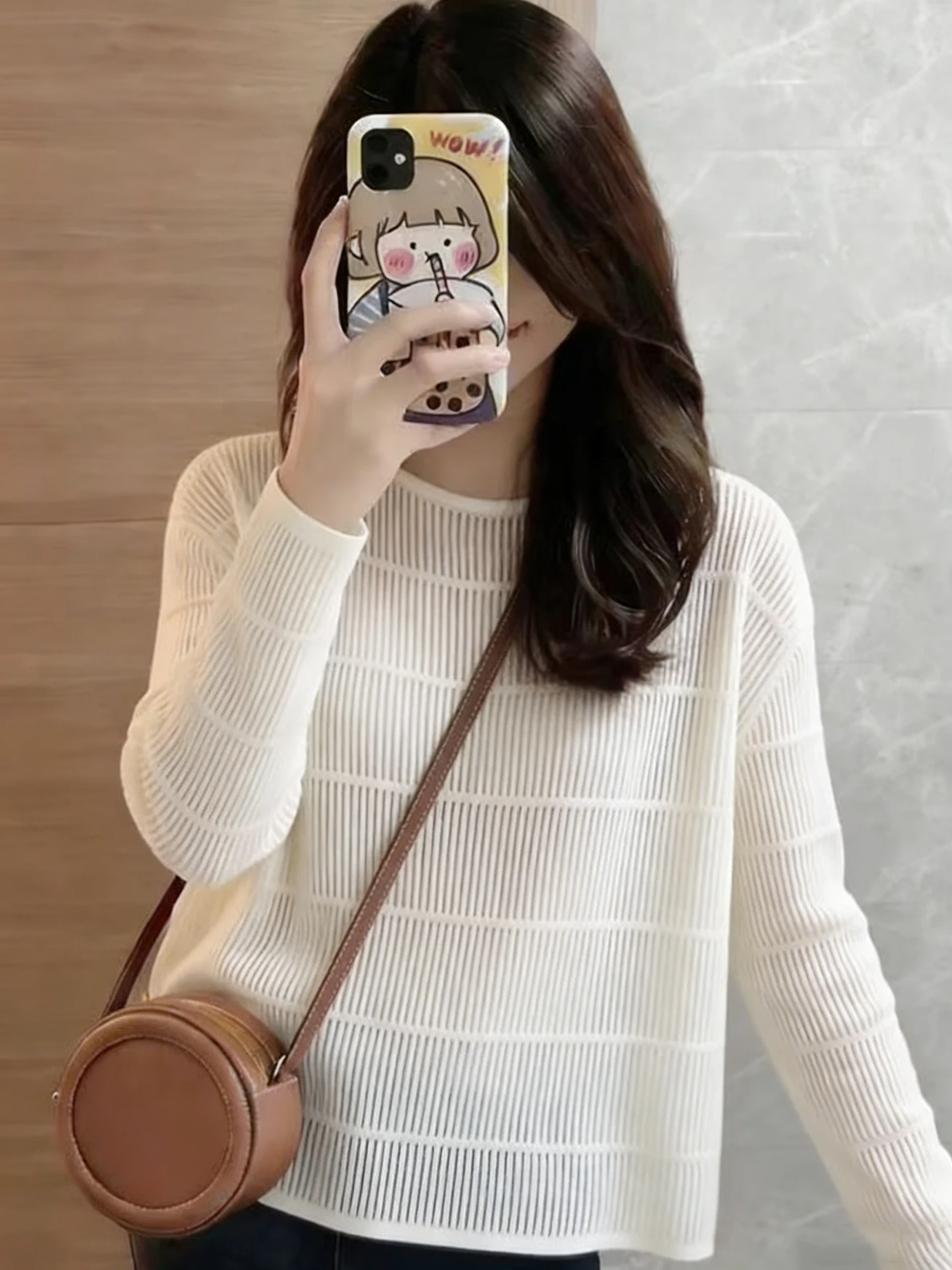 

Casual Loose Long Sleeve Pure Color Versatile Knitted Top Spring Design Trendy Elegant Women's plus Size Knitwear