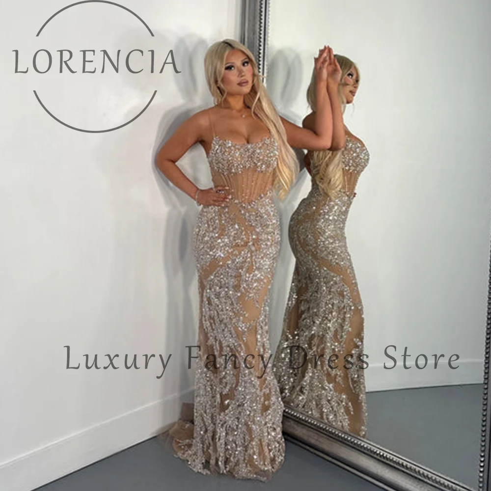 

Sexy Spaghetti Strap Prom Dresses Glitter Mermaid Wedding Party Gowns Customized Court Train Sleeveless robe luxe 2025 soirée