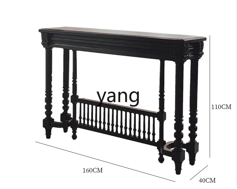 Yjq solid wood living room black entrance table wooden design retro old carved mortise and tenon