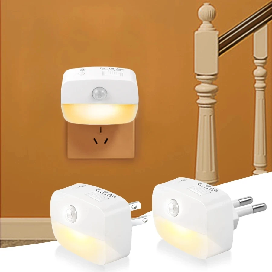 

Motion Sensor LED Under Cabinet Light US/EU Plug LED Night Lamp For Kitchen Bedroom Hallway Stairs Cupboard Closet 3 Colors