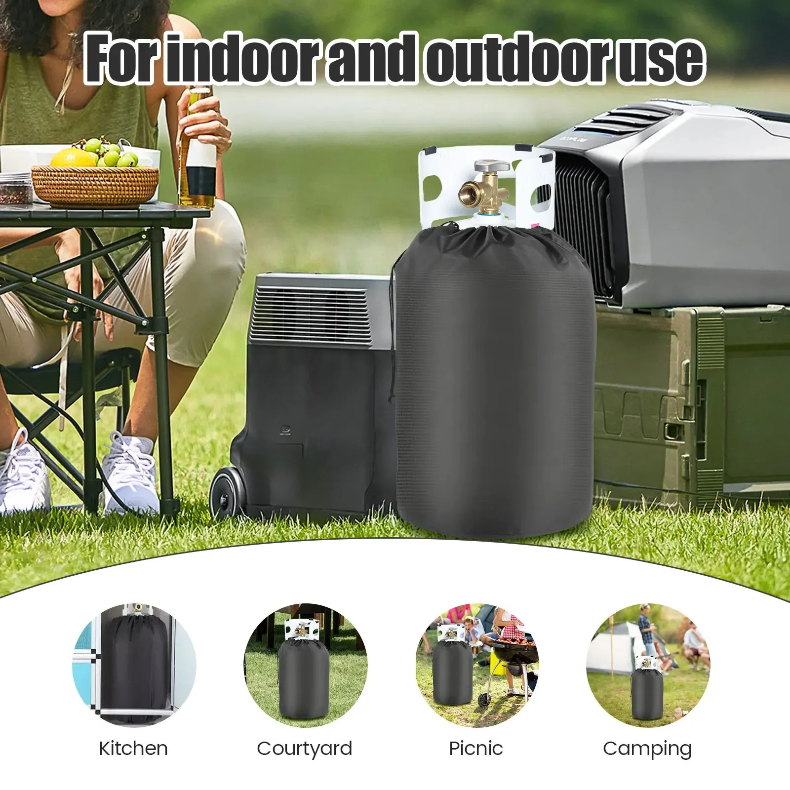 Cubierta de caja de gas de tela Oxford para bombonas de gas, con correa de amarre, cubierta protectora de estufa de gas para camping