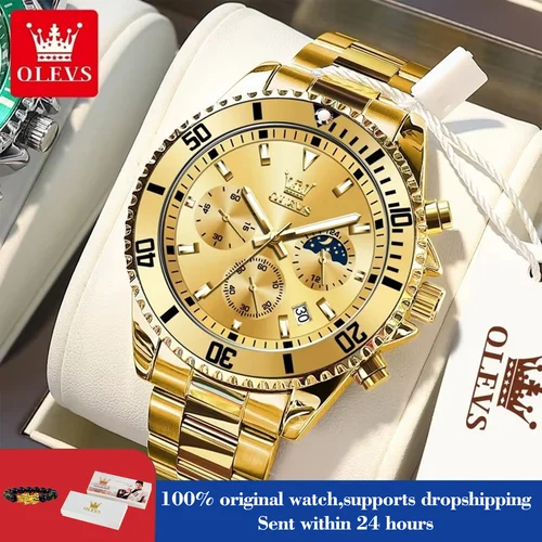 OLEVS 2870 reloj para hombre 42,5mm esfera grande cronógrafo fase lunar relojes deportivos impermeables reloj de cuarzo de moda Original para hombres 2025