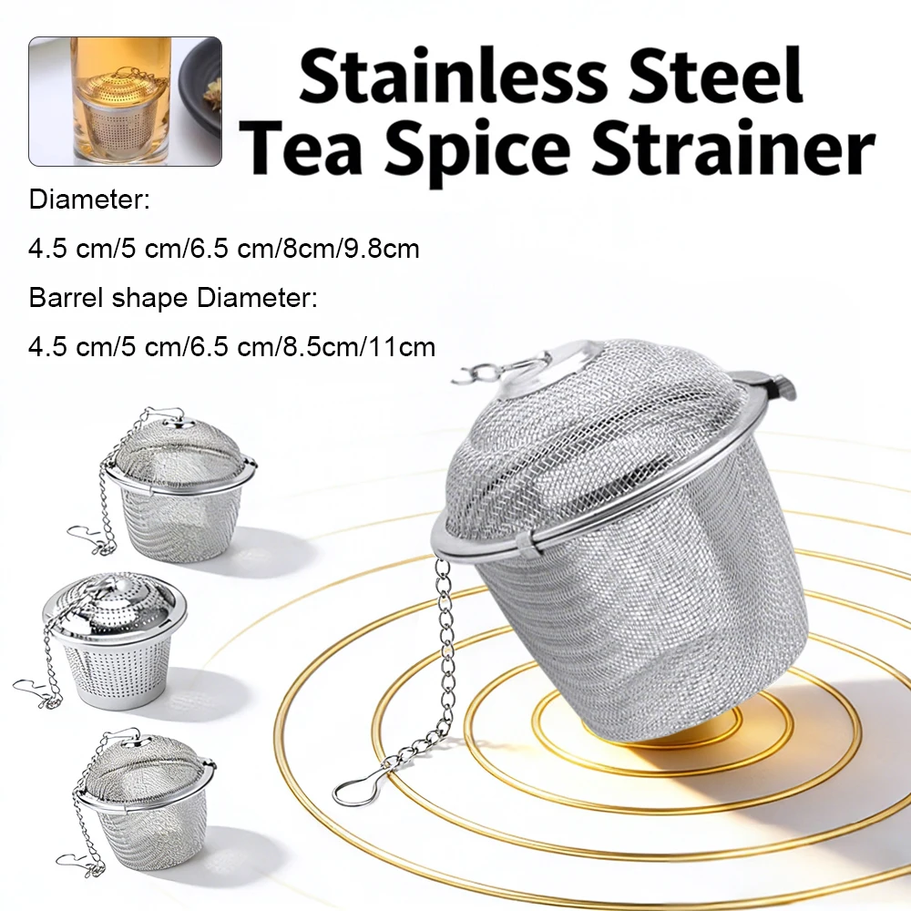 1/2/3pcs Stainlesss Steel Mesh Herbal Ball Reusable Tea Spice Strainer Teakettle Locking Tea Filter Seasoning Ball 4.5-11cm