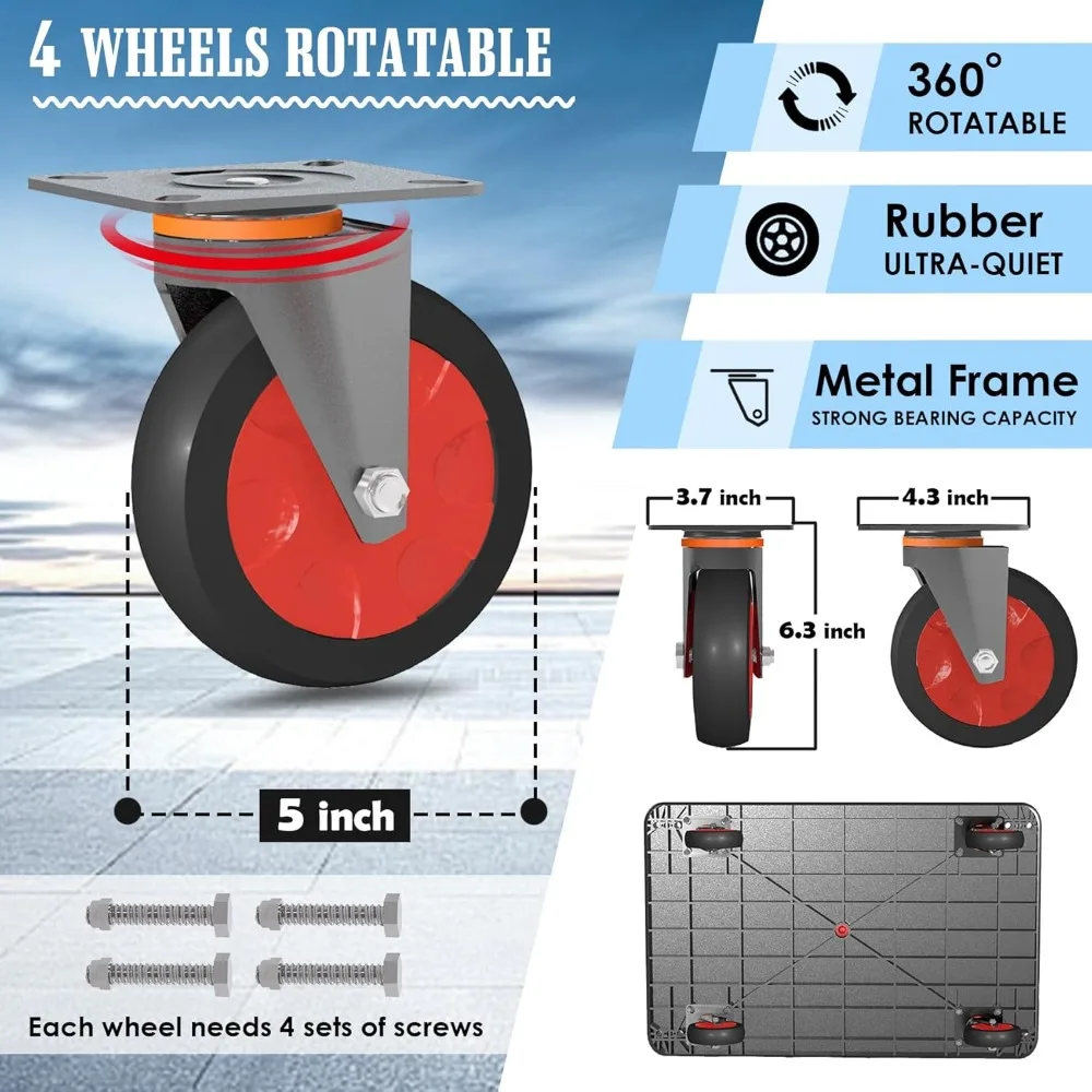 عربة أدوات شديدة التحمل ذات رفين مع 4 عجلات دوارة، سعة 660 رطل للمستودعات والمرآب والاستخدام المنزلي #3