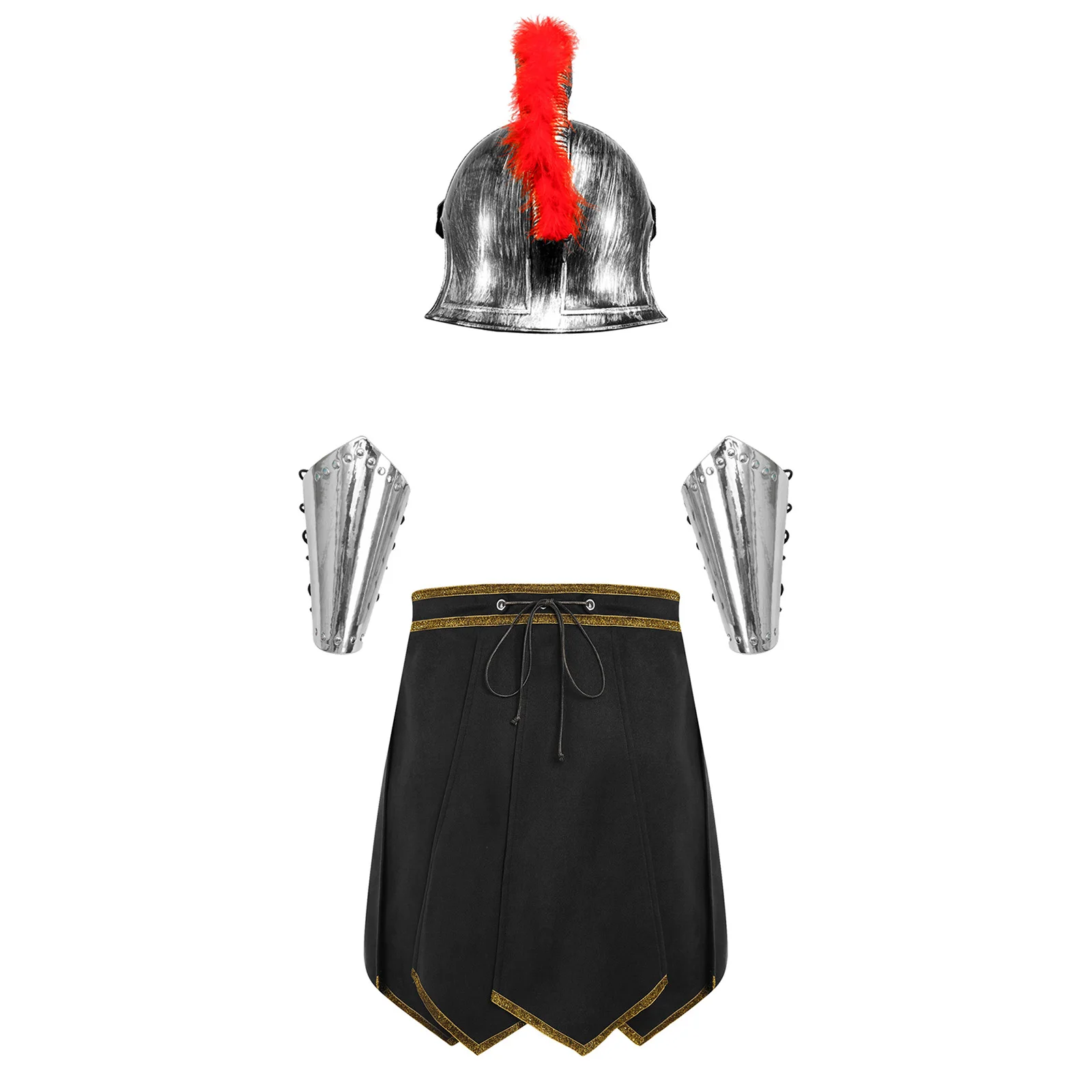 Men Romans Gladiator Spartan Warrior Cosplay Outfit Goutfitold Trim Armor Skirt+Crested Helmet+Arm Guards for Vintage Masquerade view 5