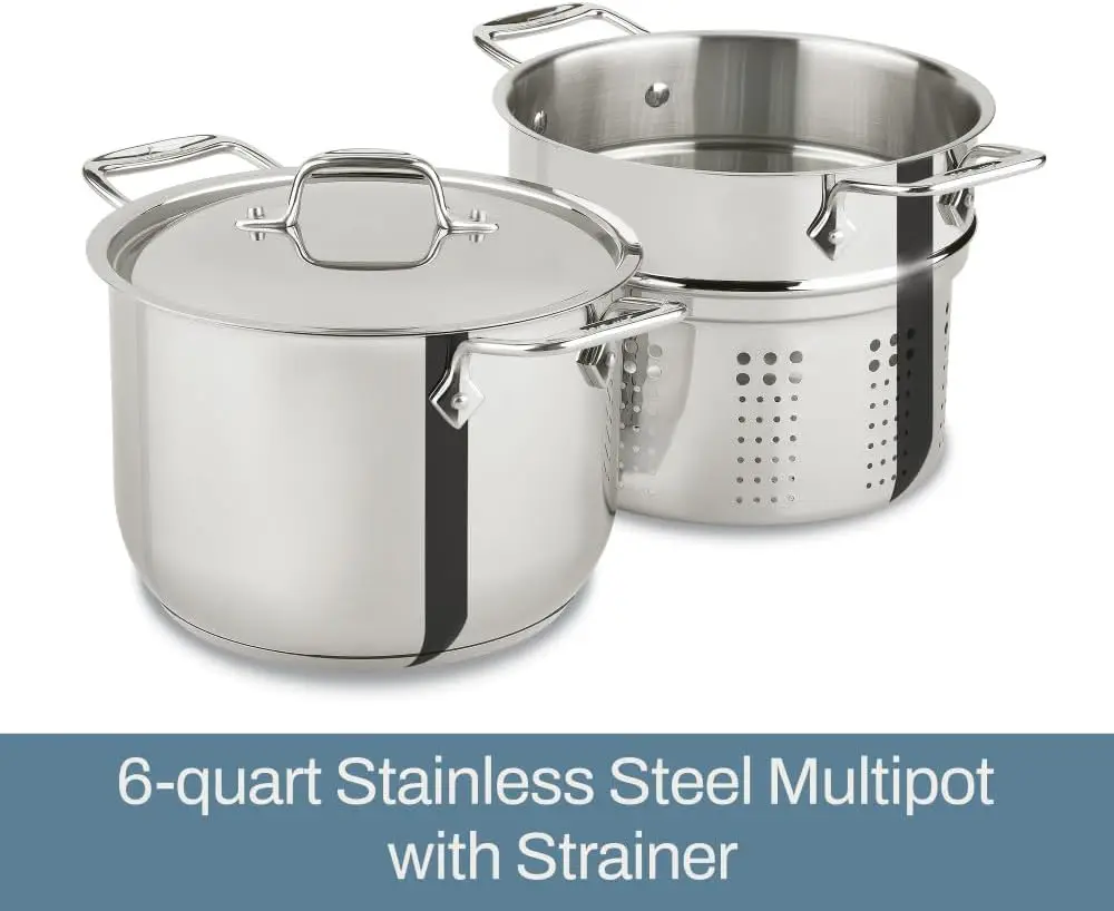 Stainless Steel Stockpot, Multi-Pot with Strainer 3 Piece, 6 Quart Induction Oven Broiler Safe 500F Strainer, Pasta Strainer